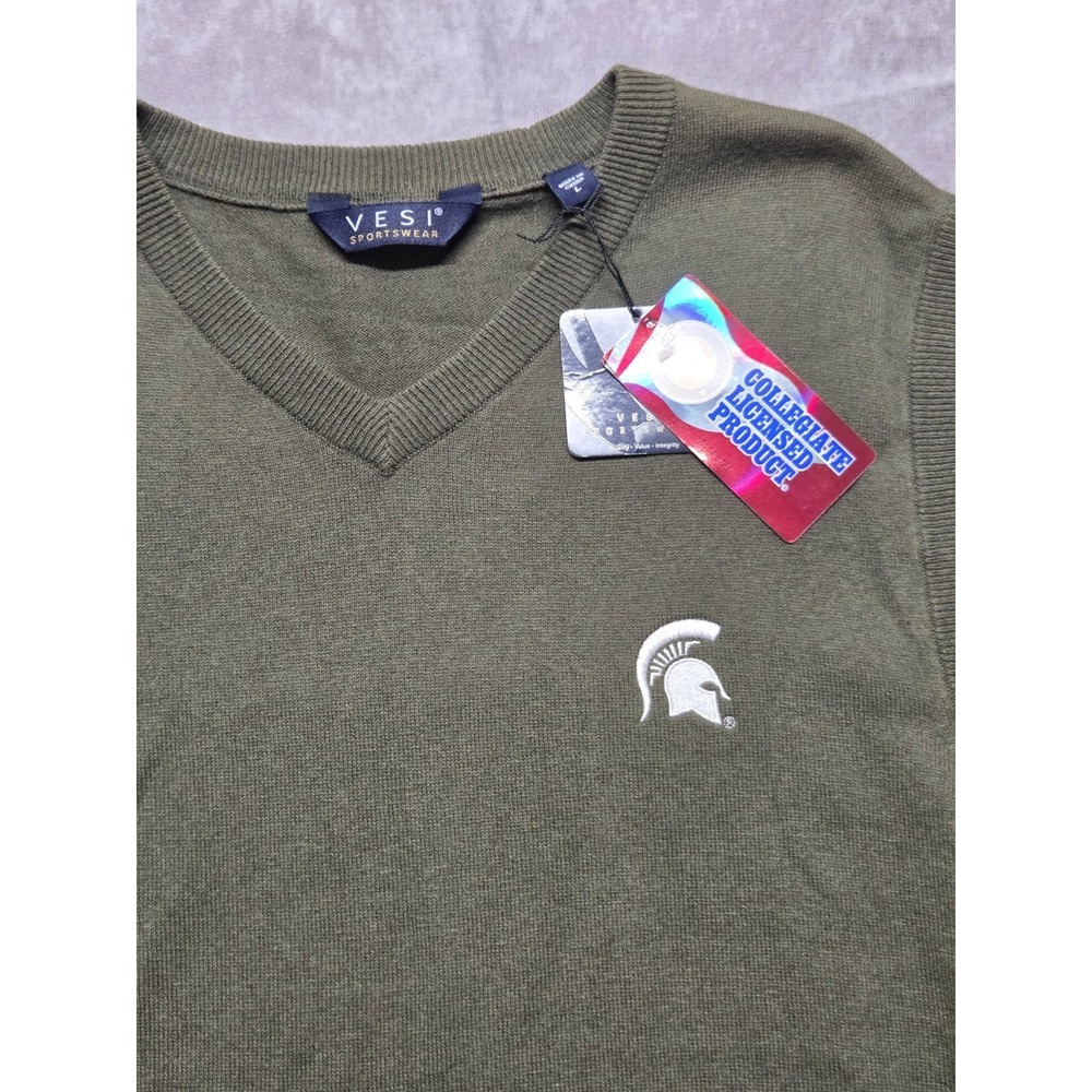 Michigan State Spartans Sweater Vest Mens Large Olive Green NWT Vesi Sportswear